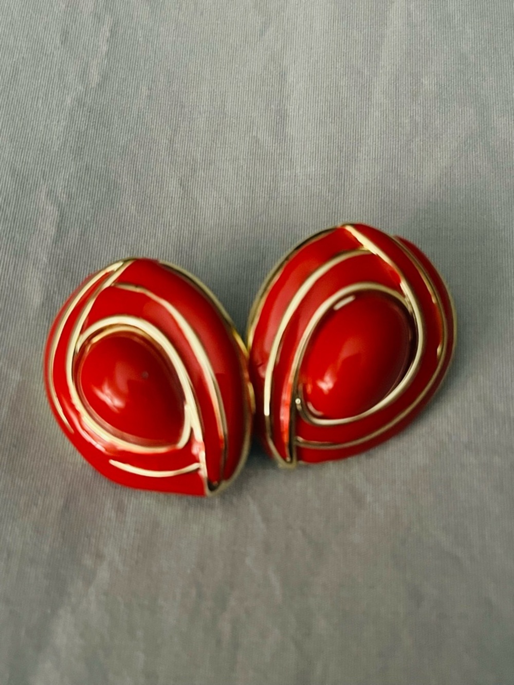 Vintage 1960’s Red Enamel Swirl Clip-On Earrings - Women Jewelry